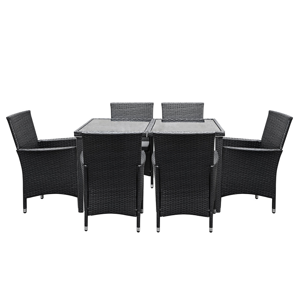 Gardeon Outdoor Dining Set 7 Piece Wicker Lounge Setting Black 3
