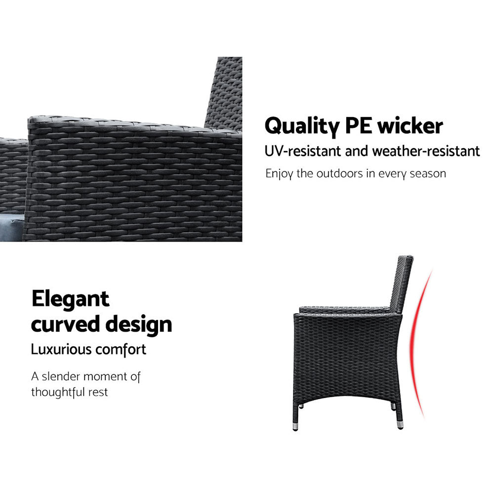 Gardeon Outdoor Dining Set 7 Piece Wicker Lounge Setting Black 6