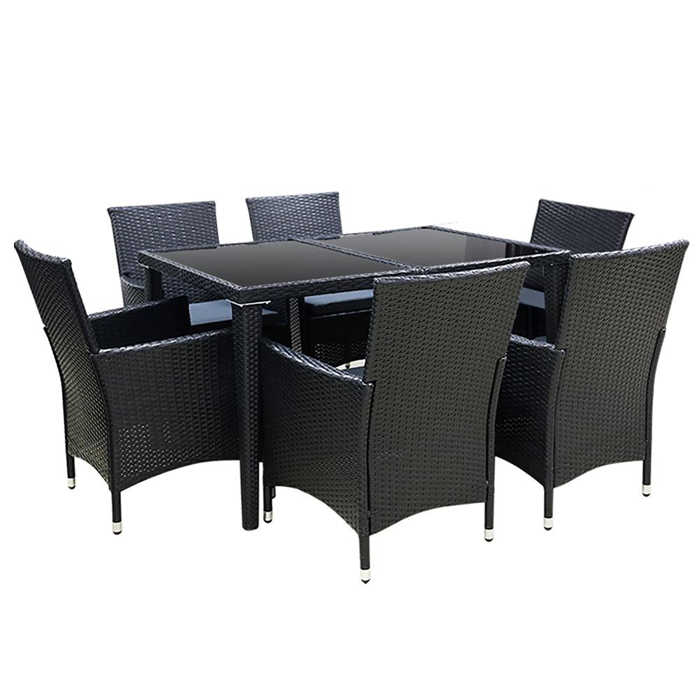 Gardeon Outdoor Dining Set 7 Piece Wicker Lounge Setting Black 8