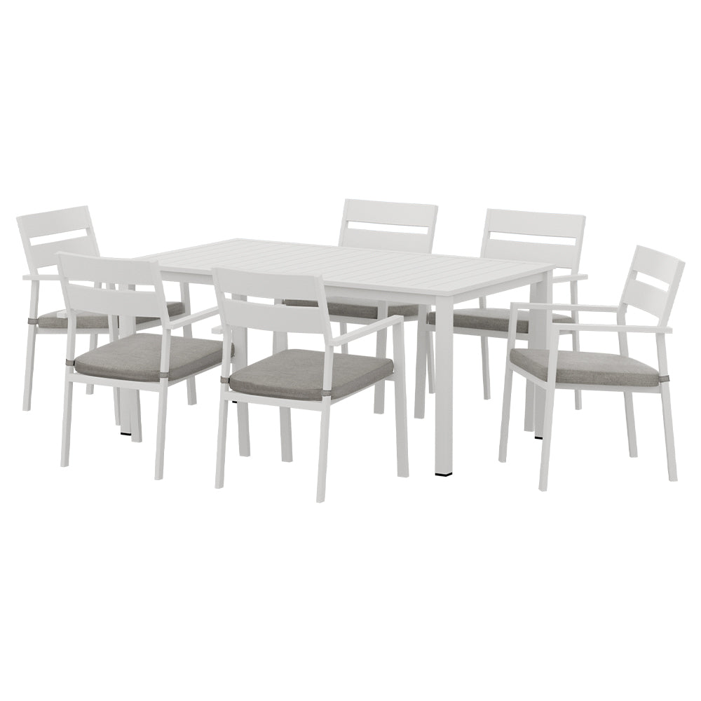 Gardeon Outdoor Dining Set 7 Piece Aluminum Table Chairs Setting White 7