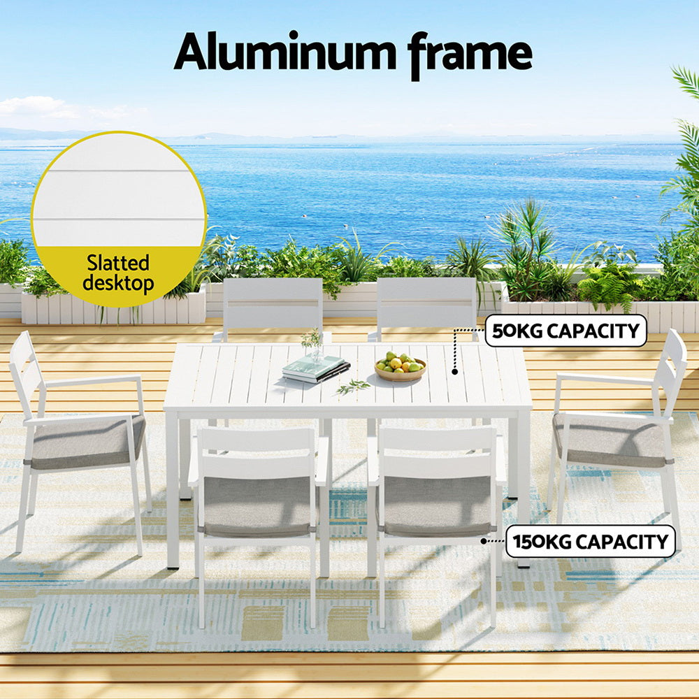 Gardeon Outdoor Dining Set 7 Piece Aluminum Table Chairs Setting White 4