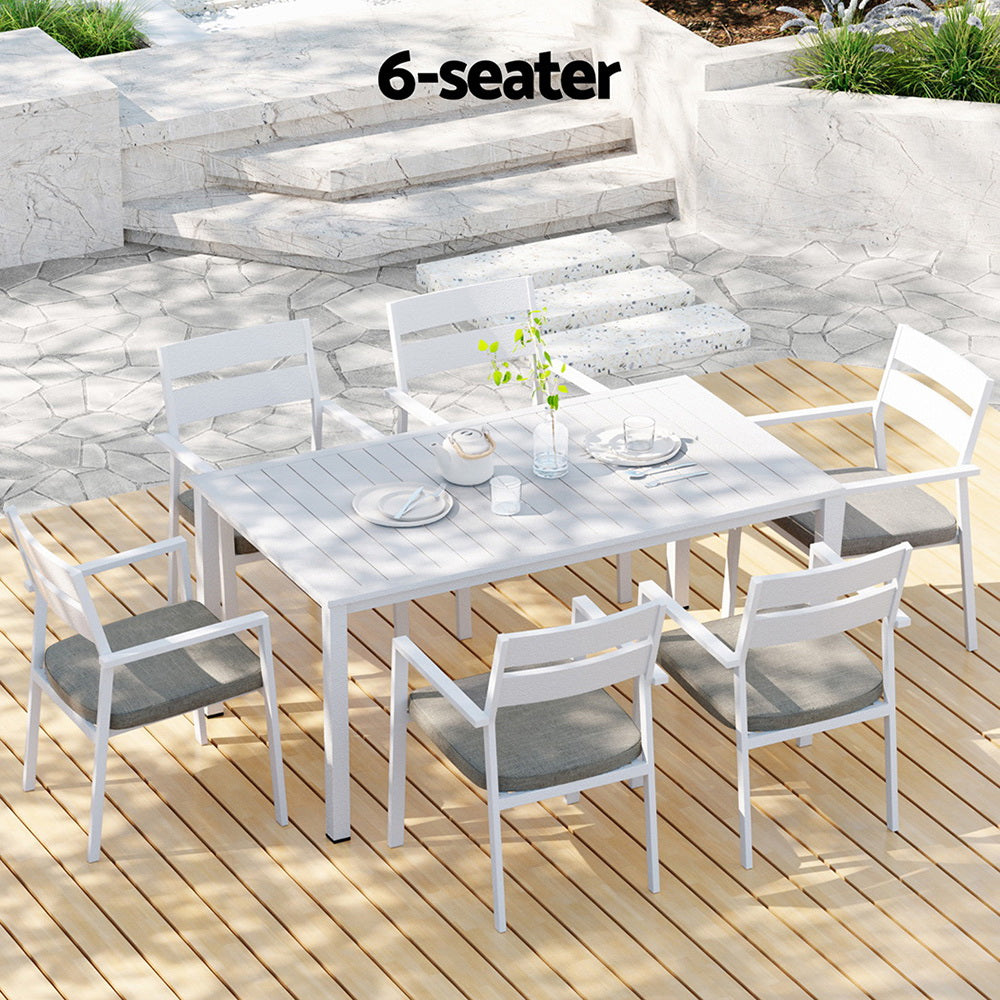 Gardeon Outdoor Dining Set 7 Piece Aluminum Table Chairs Setting White 6