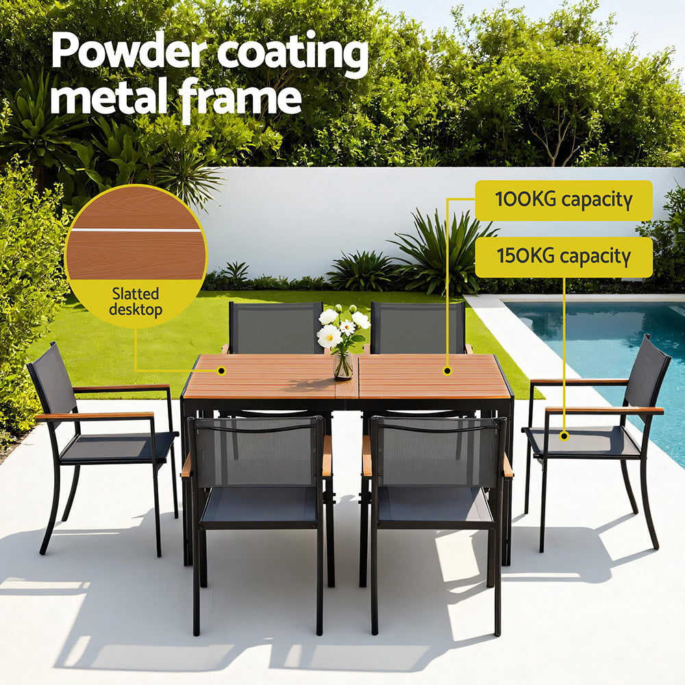 Gardeon 7PCS Outdoor Dining Set Table and Chairs Patio Garden Furniture Bistro Set 5