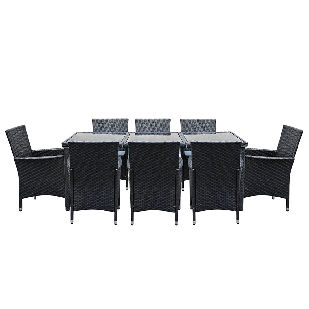 Gardeon Outdoor Dining Set 9 Piece Wicker Lounge Setting Black 3