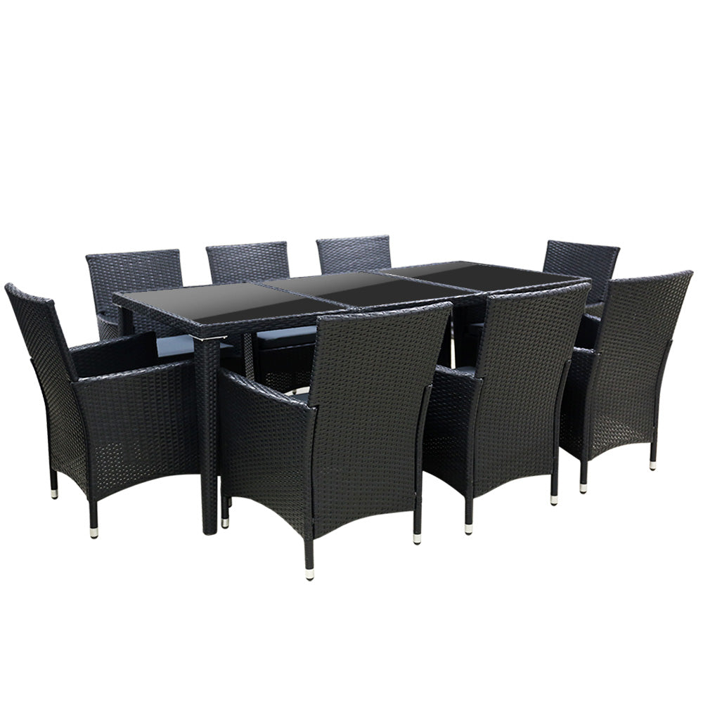 Gardeon Outdoor Dining Set 9 Piece Wicker Lounge Setting Black 8