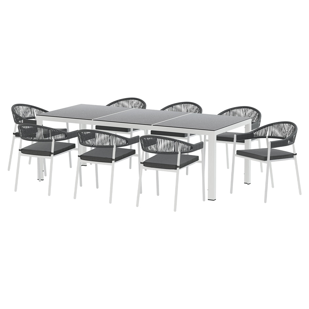 Gardeon Outdoor Dining Set 9 Piece Steel Table Chairs Setting White 7