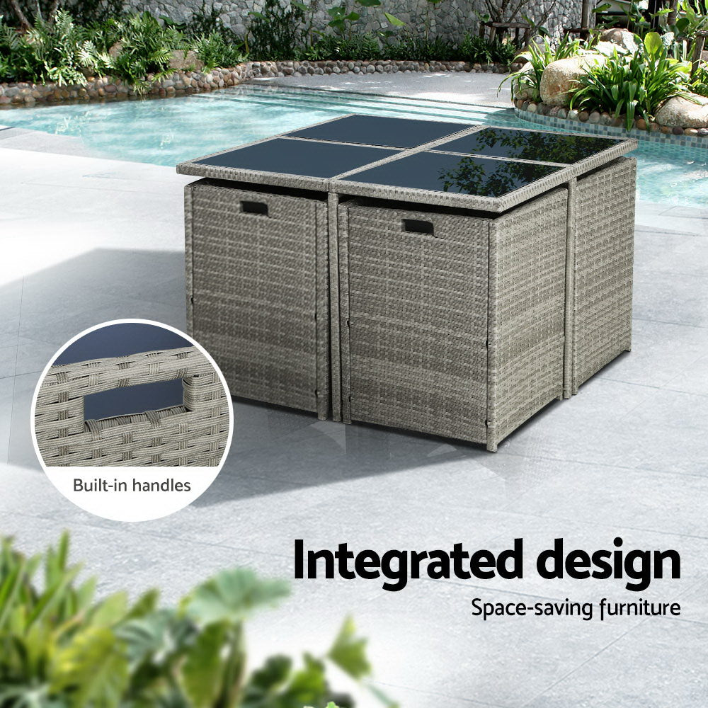 Gardeon Outdoor Dining Set 9 Piece Wicker Table Chairs Setting Grey 4