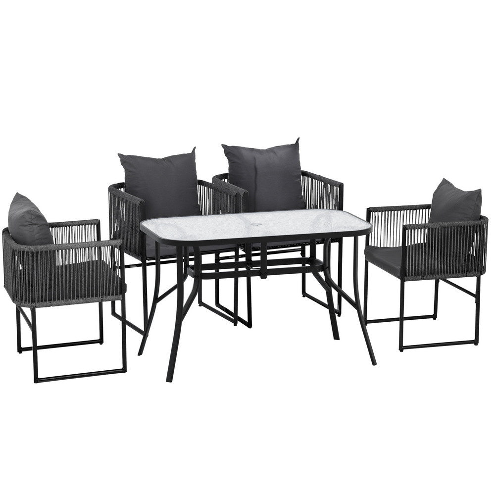 Gardeon 5PCS Outdoor Dining Set Table and Chairs Rope Patio Furniture Garden Black 3