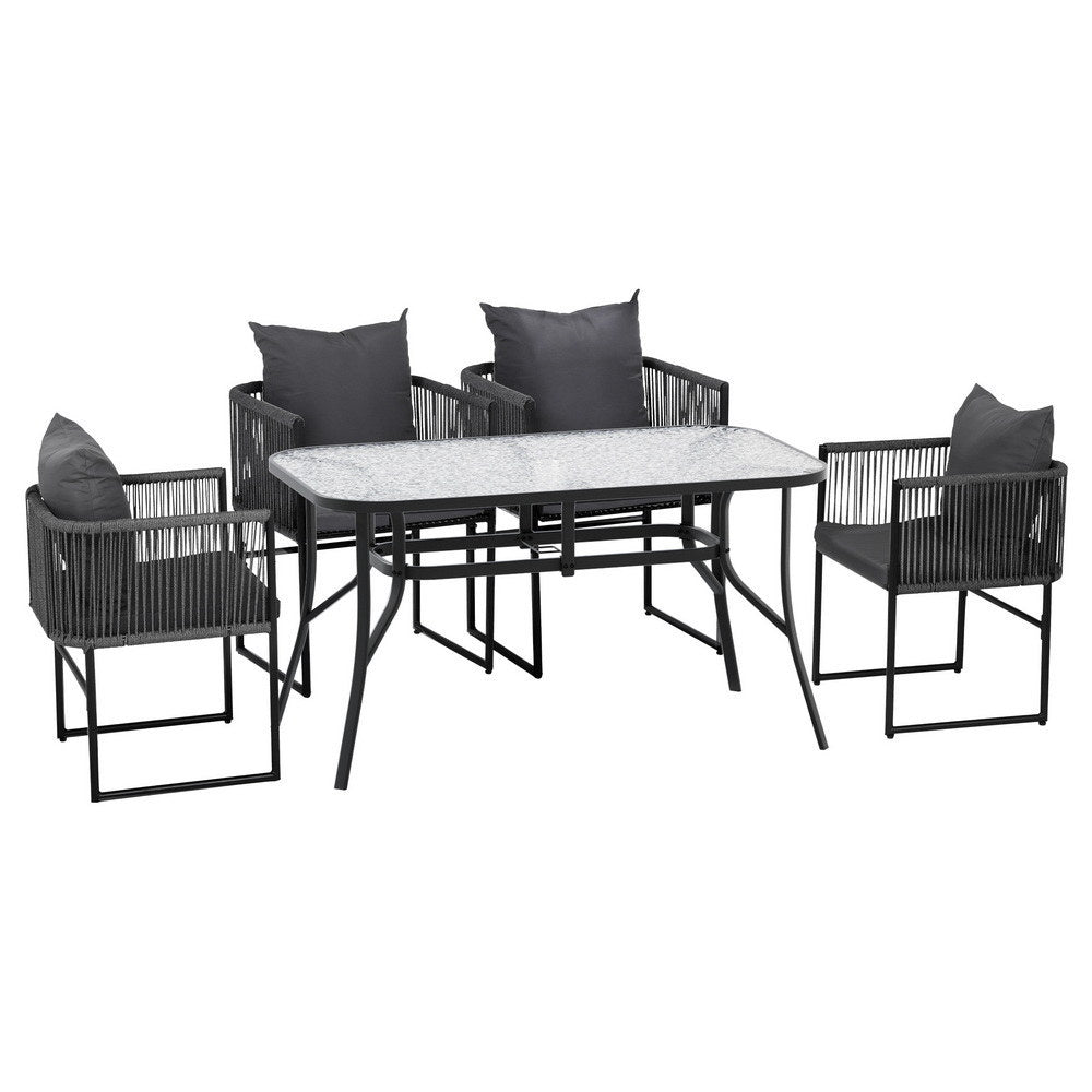 Gardeon 5PC Outdoor Dining Set Table and Chairs Patio Furniture Garden Bistro Set Black 3