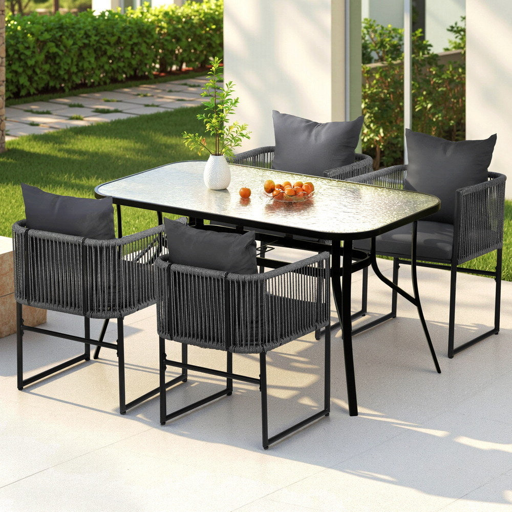 Gardeon 5PC Outdoor Dining Set Table and Chairs Patio Furniture Garden Bistro Set Black 6