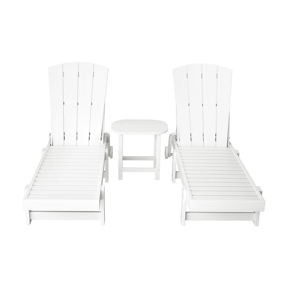 Gardeon Sun Lounge Lounger Table and Chairs Beach Chair Adirondack HDPE Patio Outdoor Furniture Wheels White 3