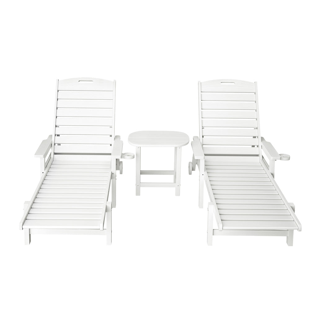 Gardeon Sun Lounge Lounger Beach Chair HDPE Patio Outdoor Furniture with Wheels White 3