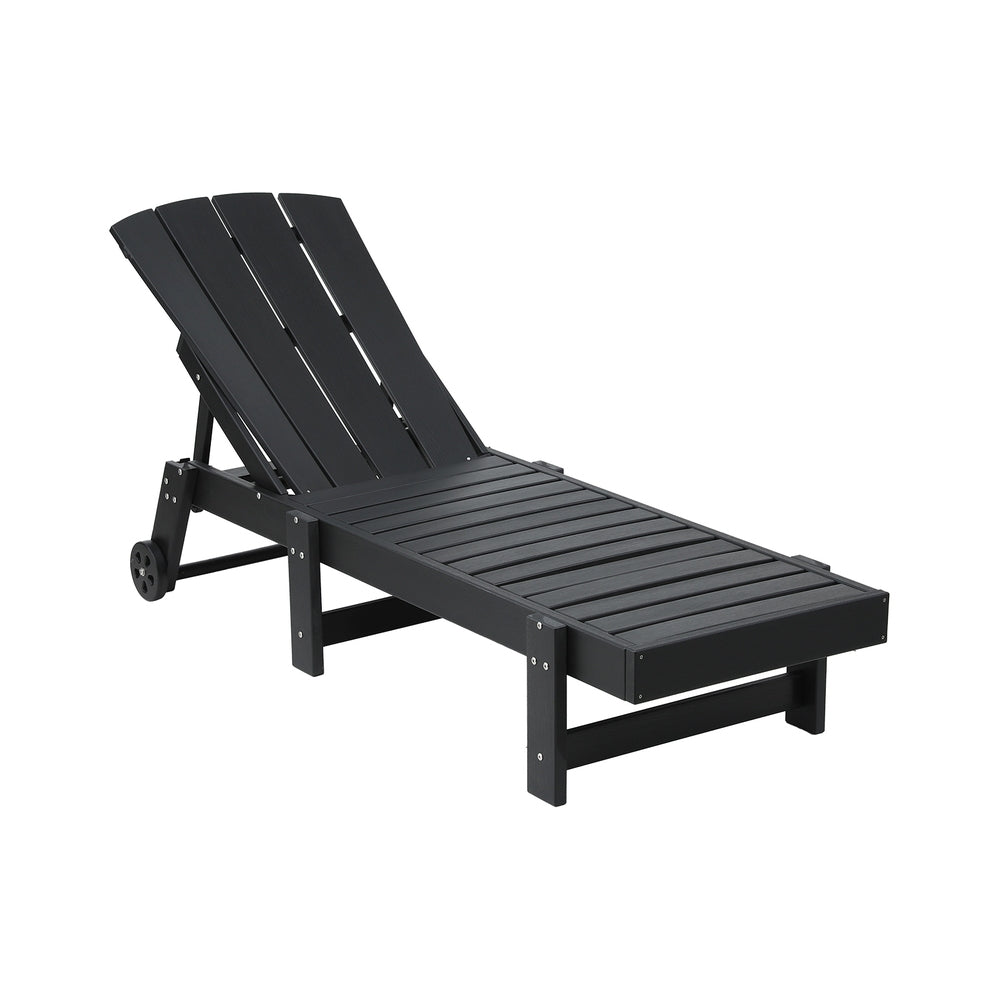 Gardeon Sun Lounge Beach Chair HDPE Adirondack Lounger Patio Outdoor Furniture with Wheels Black 3