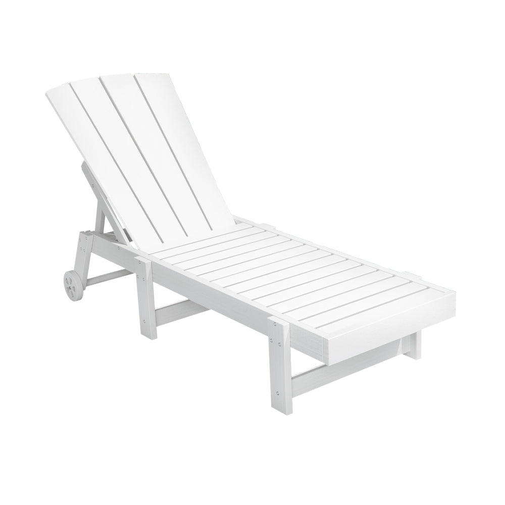 Gardeon Sun Lounge Beach Chair HDPE Adirondack Lounger Patio Outdoor Furniture with Wheels White 3