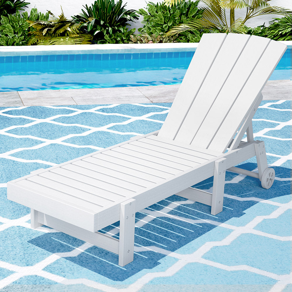 Gardeon Sun Lounge Beach Chair HDPE Adirondack Lounger Patio Outdoor Furniture with Wheels White 7