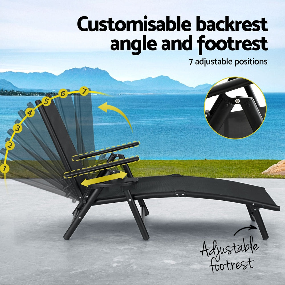 Gardeon Sun Lounge Outdoor Lounger Aluminium Folding Beach Chair Camping Patio 5