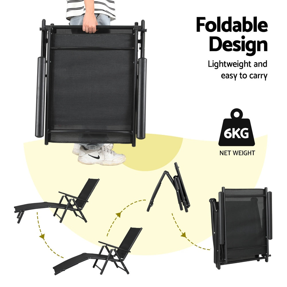Gardeon Sun Lounge Outdoor Lounger Aluminium Folding Beach Chair Camping Patio 6