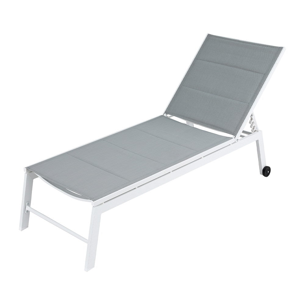 Gardeon Sun Lounger Chaise Lounge Wheels Patio Furniture Outdoor Setting White 7