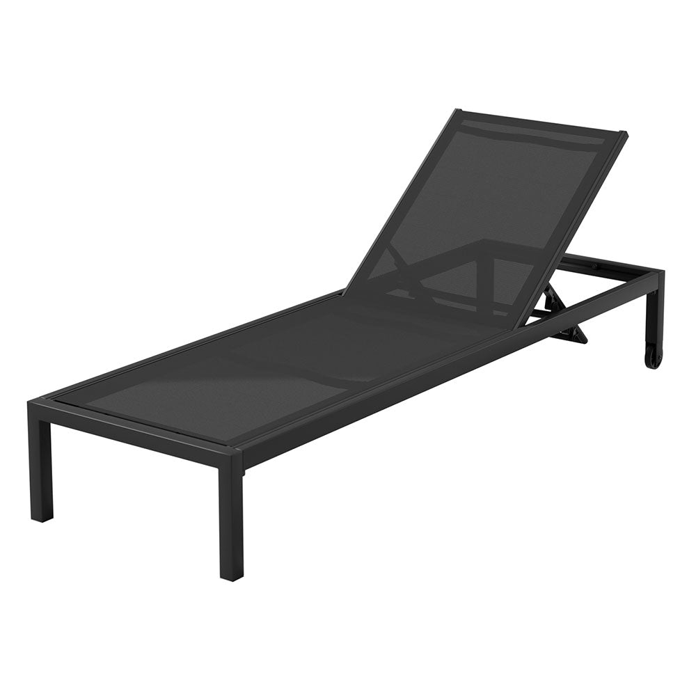 Gardeon Sun Lounge Outdoor Lounger Aluminium Folding Beach Chair Wheels Black 7