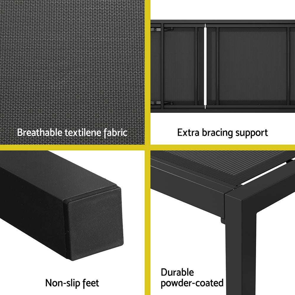 Gardeon Sun Lounge Outdoor Lounger Aluminium Folding Beach Chair Wheels Black 6