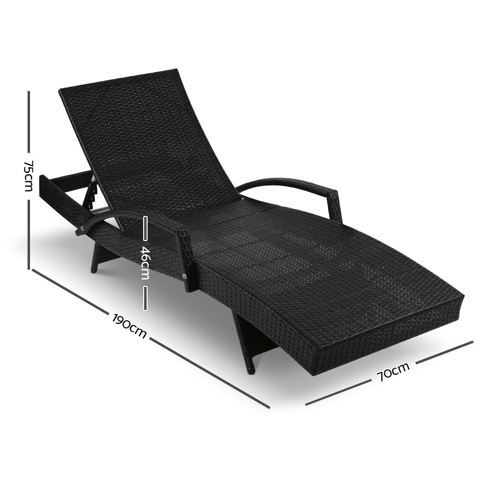 Gardeon Sun Lounge Wicker Lounger Outdoor Furniture Beach Chair Patio Adjustable Cushion Black 2