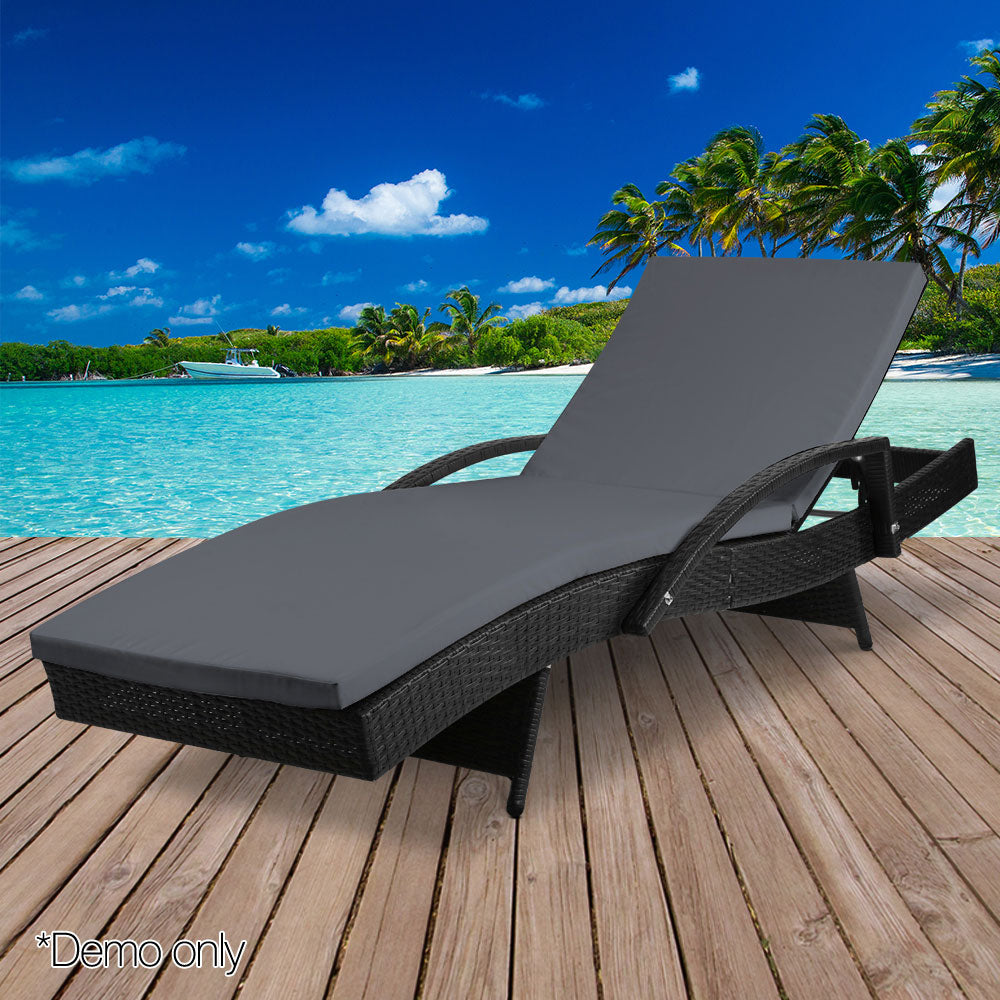 Gardeon Sun Lounge Wicker Lounger Outdoor Furniture Beach Chair Patio Adjustable Cushion Black 6