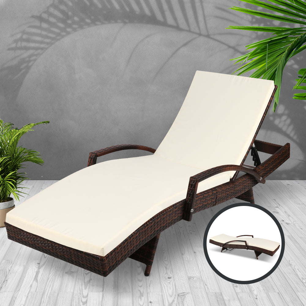 Gardeon Sun Lounge Wicker Lounger Outdoor Furniture Beach Chair Patio Adjustable Cushion Brown 7