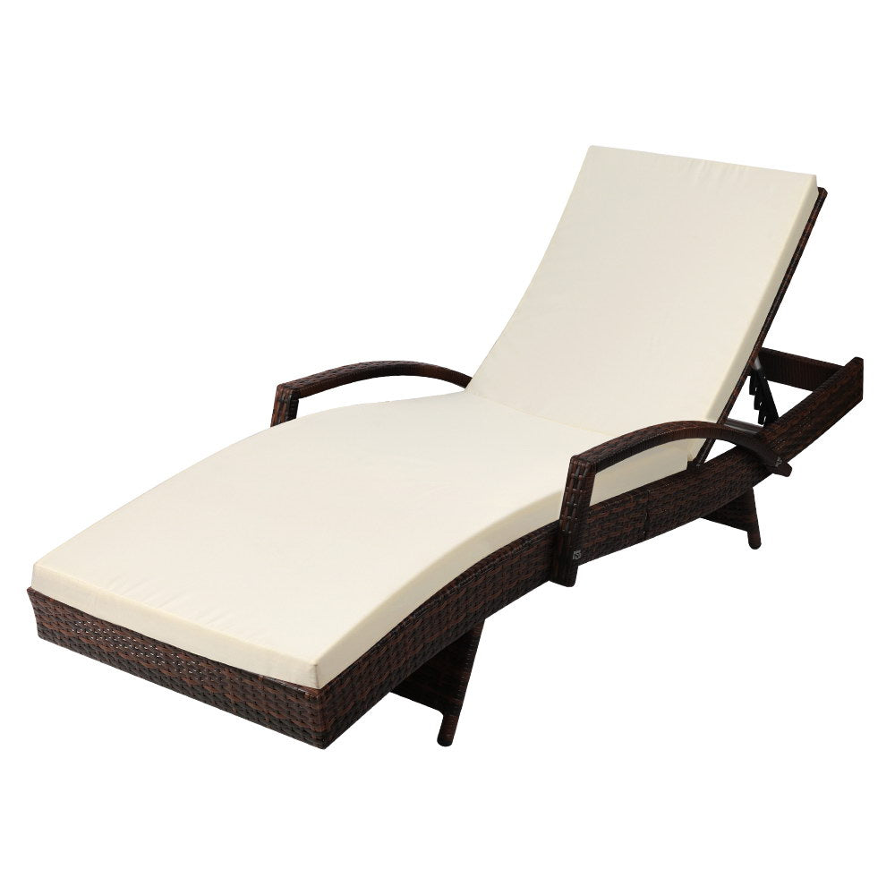 Gardeon Sun Lounge Wicker Lounger Outdoor Furniture Beach Chair Patio Adjustable Cushion Brown 8
