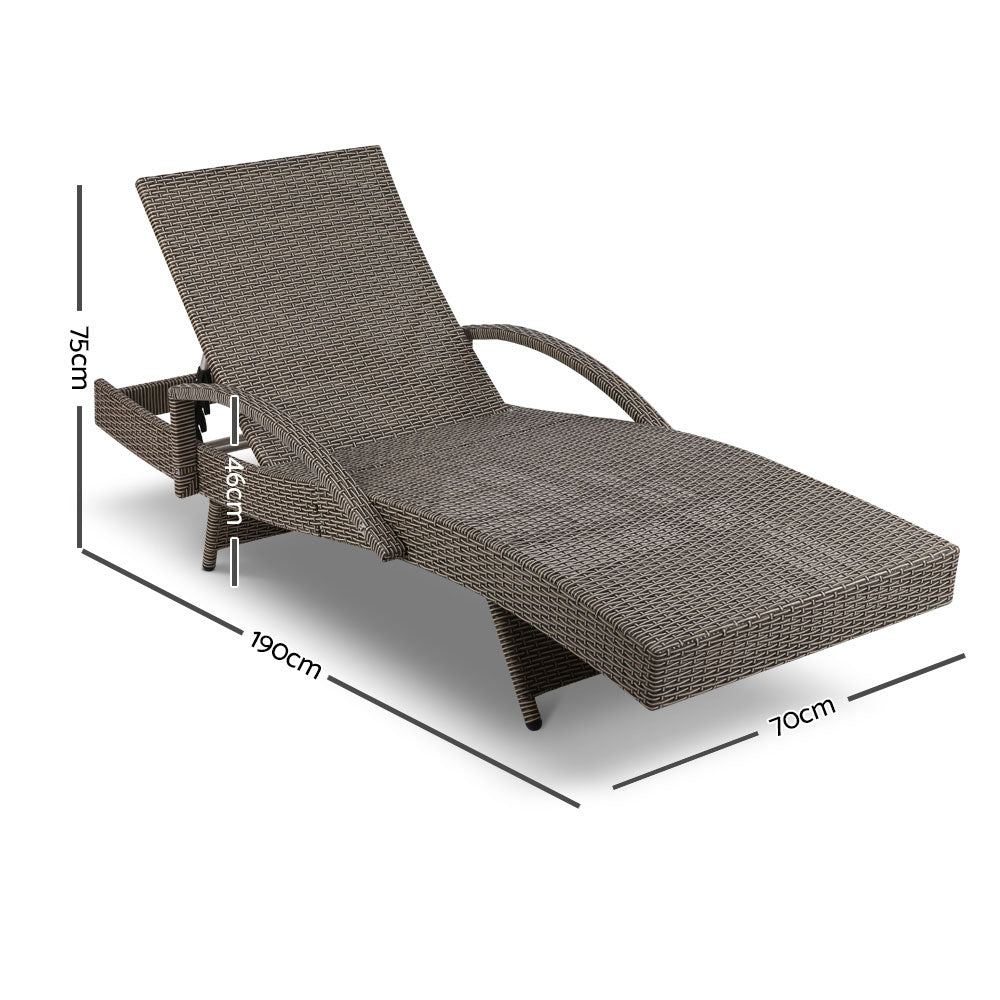Gardeon Sun Lounge Wicker Lounger Outdoor Furniture Beach Chair Patio Adjustable Cushion Grey&Beige 2