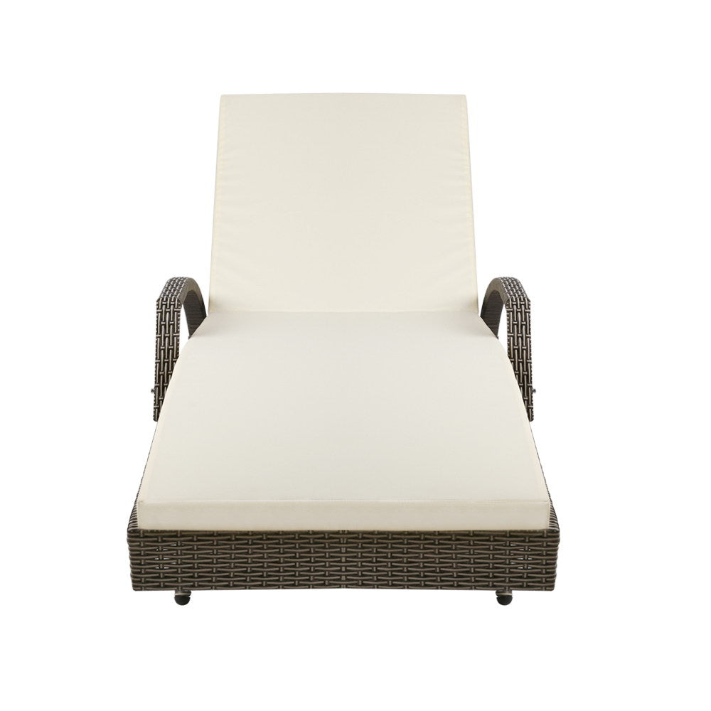 Gardeon Sun Lounge Wicker Lounger Outdoor Furniture Beach Chair Patio Adjustable Cushion Grey&Beige 3