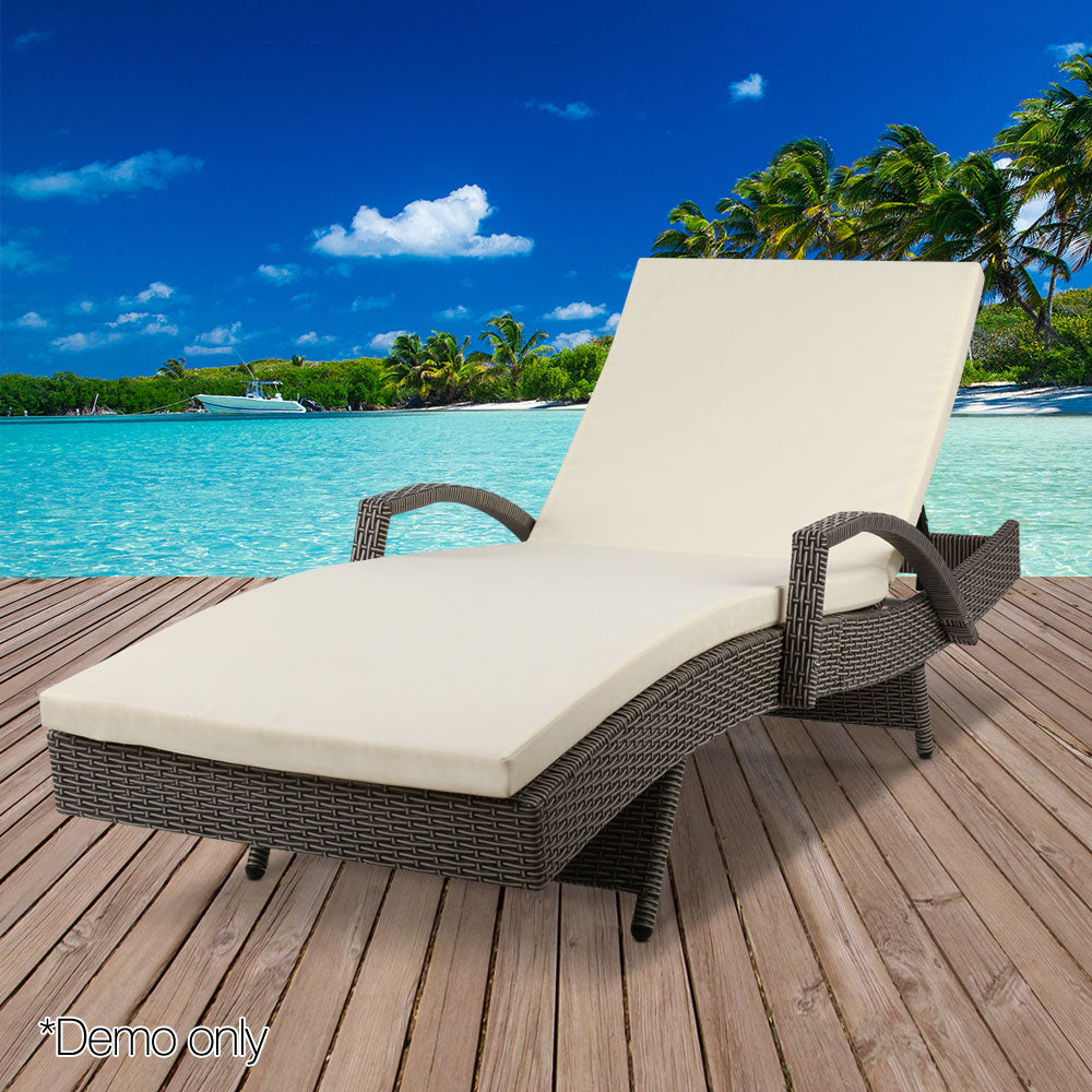Gardeon Sun Lounge Wicker Lounger Outdoor Furniture Beach Chair Patio Adjustable Cushion Grey&Beige 6