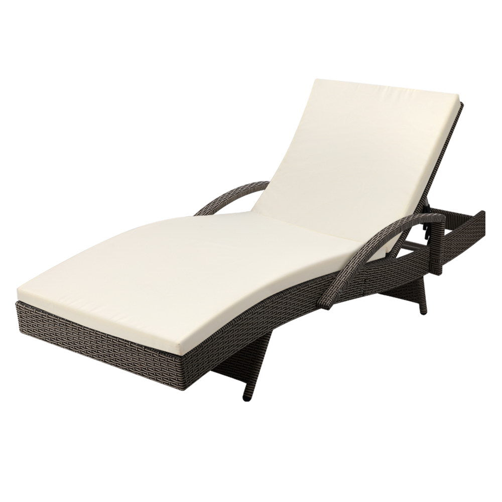 Gardeon Sun Lounge Wicker Lounger Outdoor Furniture Beach Chair Patio Adjustable Cushion Grey&Beige 8