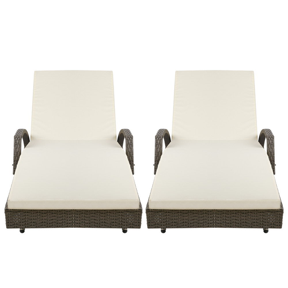 Gardeon 2PC Sun Lounge Wicker Lounger Outdoor Furniture Beach Chair Adjustable Cushion Grey&Beige 3