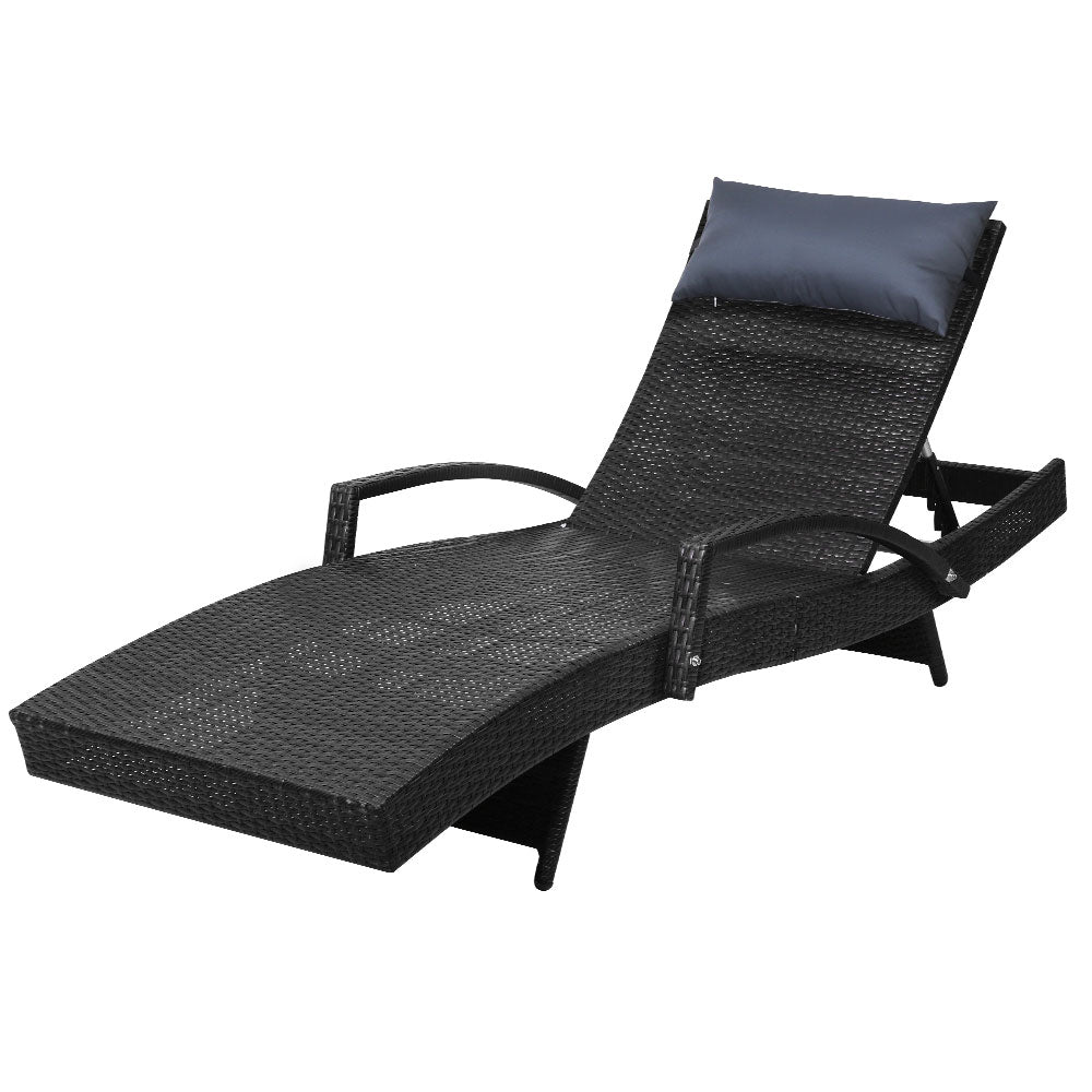 Gardeon Sun Lounge Wicker Lounger Outdoor Furniture Beach Chair Armrest Adjustable Black 8