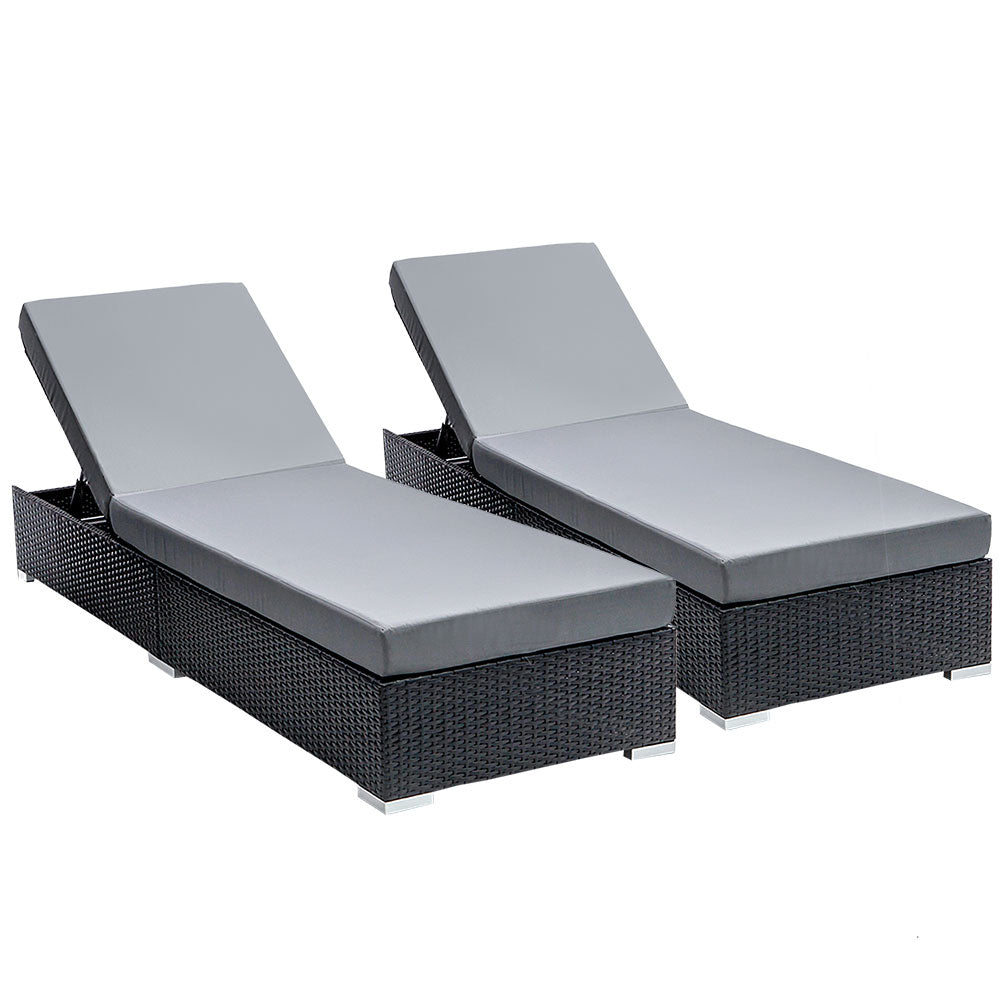 Gardeon 2PC Sun Lounge Wicker Lounger Outdoor Furniture Day Bed Adjustable Rattan Garden 7
