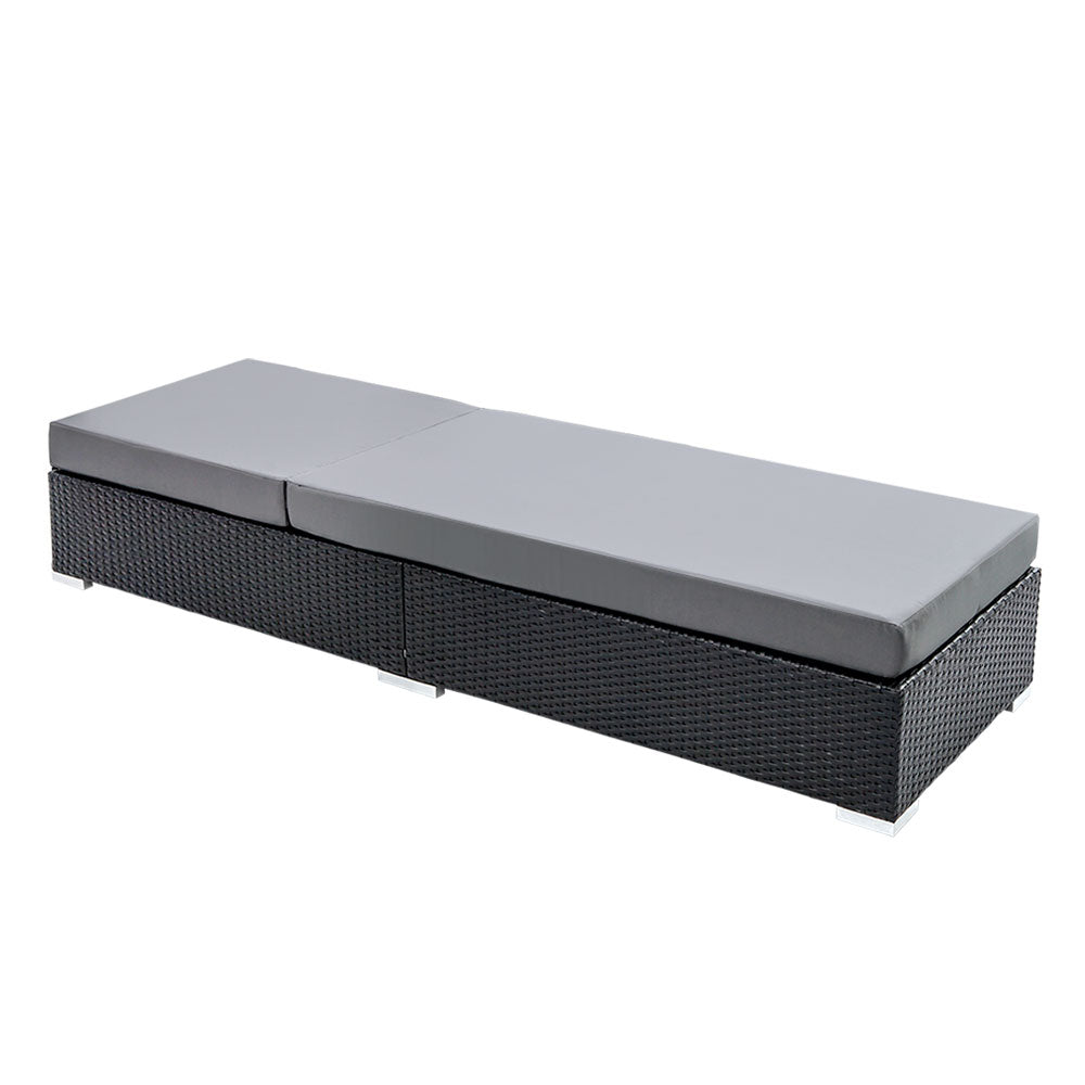 Gardeon 2PC Sun Lounge Wicker Lounger Outdoor Furniture Day Bed Adjustable Rattan Garden 3