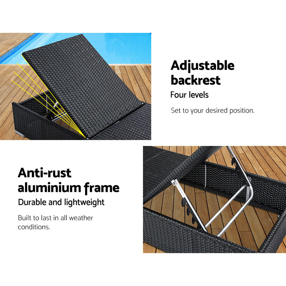 Gardeon 2PC Sun Lounge Wicker Lounger Outdoor Furniture Day Bed Adjustable Rattan Garden 4