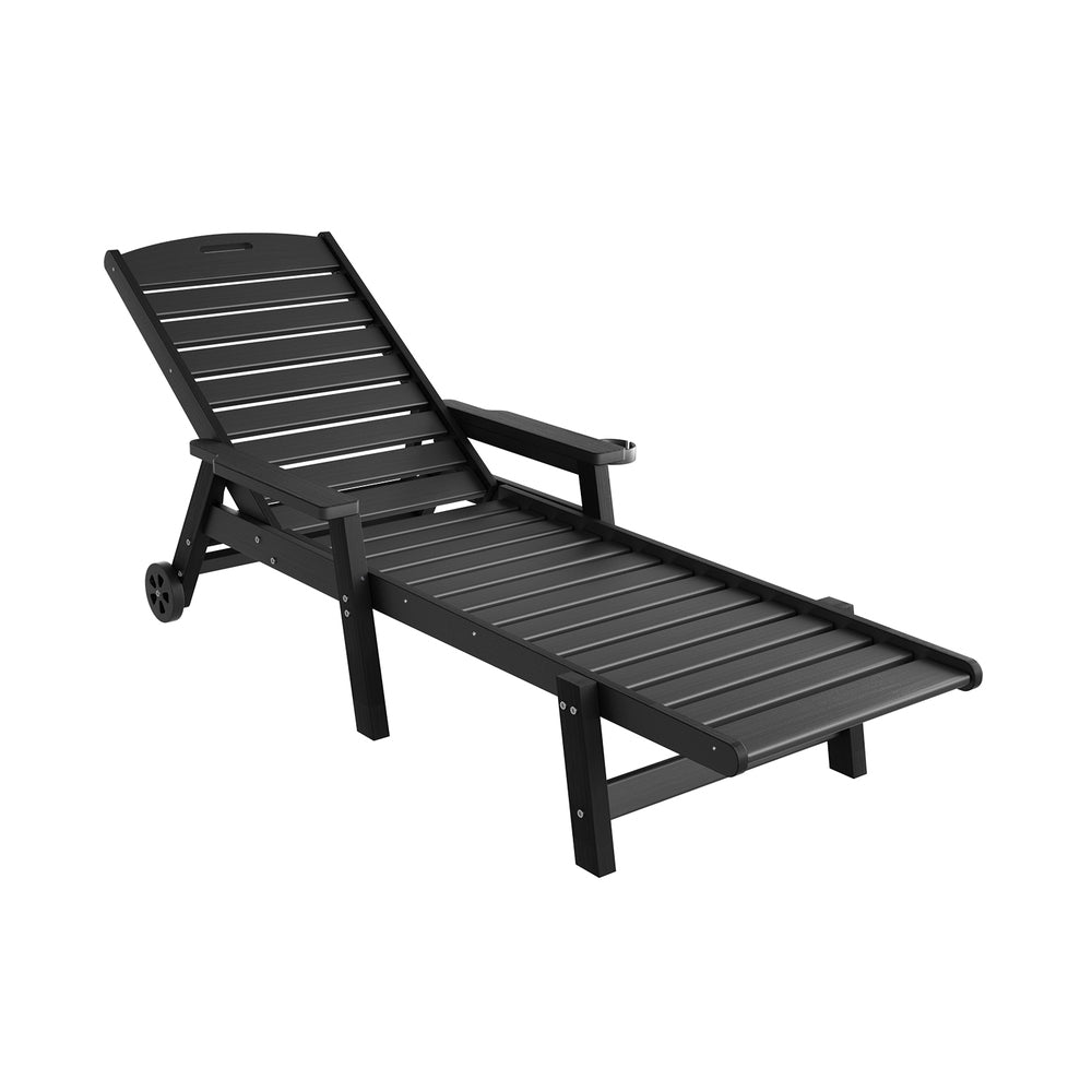 Gardeon Sun Lounge Lounger Beach Chair HDPE Patio Outdoor Furniture with Wheels Black 3
