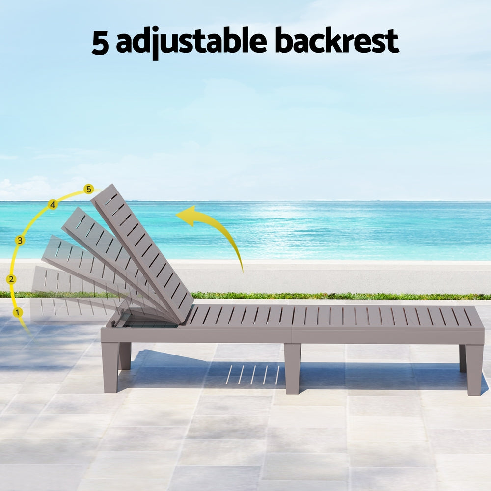 Gardeon Sun Lounge Adjustable Recliner Patio Outdoor Furniture Lightweight Grey 5