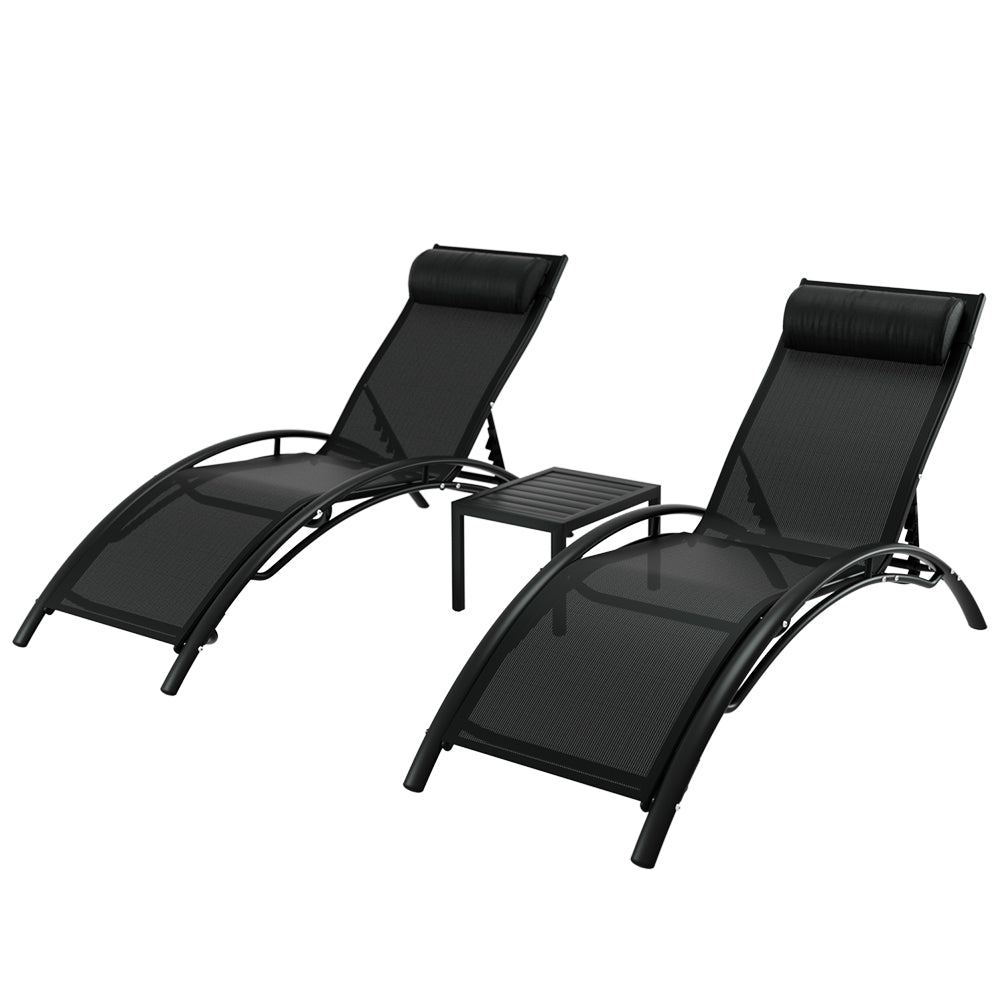 Gardeon 3PC Sun Lounge Outdoor Lounger Steel Table Chairs Patio Furniture Garden 7
