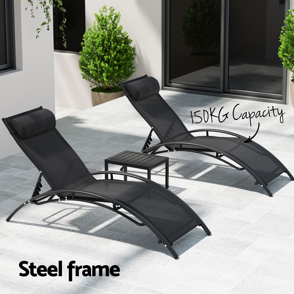 Gardeon 3PC Sun Lounge Outdoor Lounger Steel Table Chairs Patio Furniture Garden 5