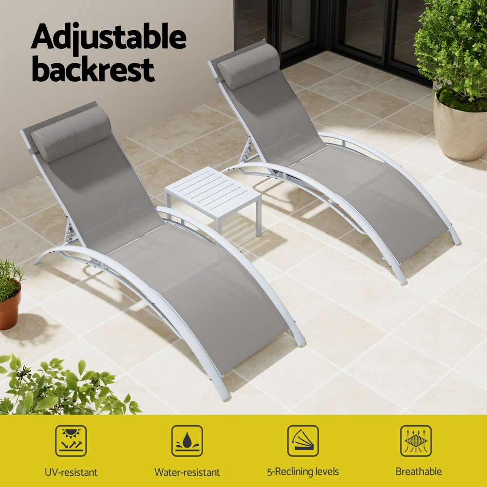 Gardeon 3PC Sun Lounge Outdoor Lounger Table Chairs Steel Patio Furniture Garden 4