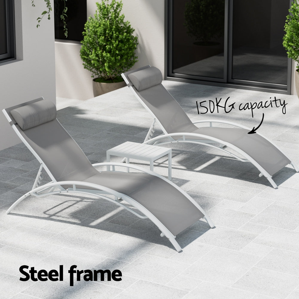 Gardeon 3PC Sun Lounge Outdoor Lounger Table Chairs Steel Patio Furniture Garden 5
