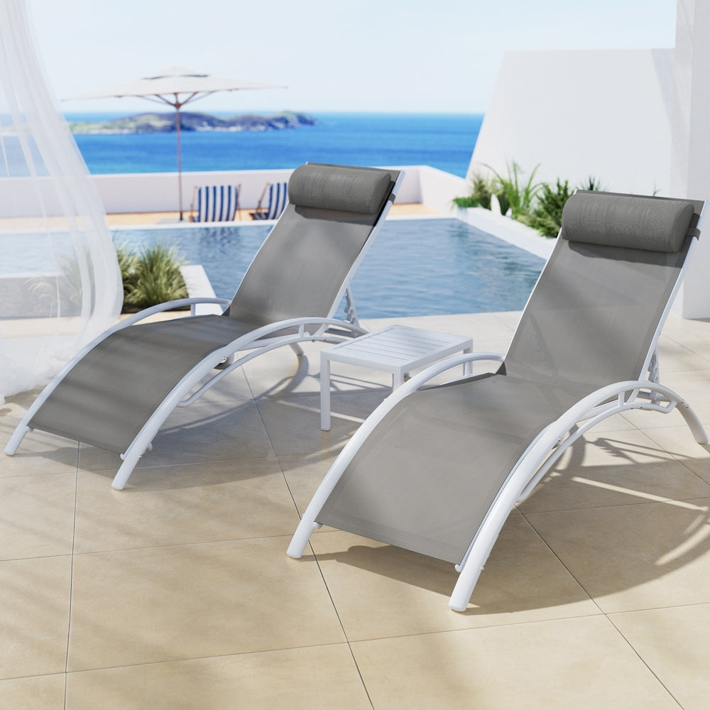 Gardeon 3PC Sun Lounge Outdoor Lounger Table Chairs Steel Patio Furniture Garden 7