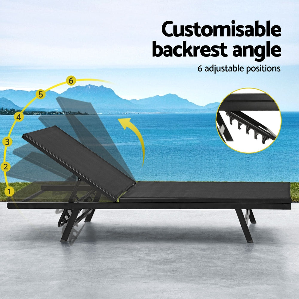 Gardeon Sun Lounge Outdoor Lounger Steel Beach Chair Patio Furniture Black 5
