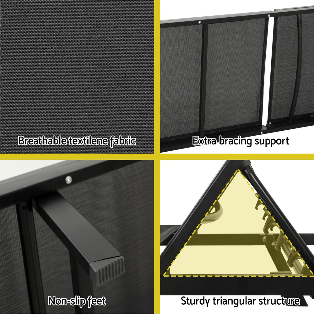 Gardeon Sun Lounge Outdoor Lounger Steel Beach Chair Patio Furniture Black 6