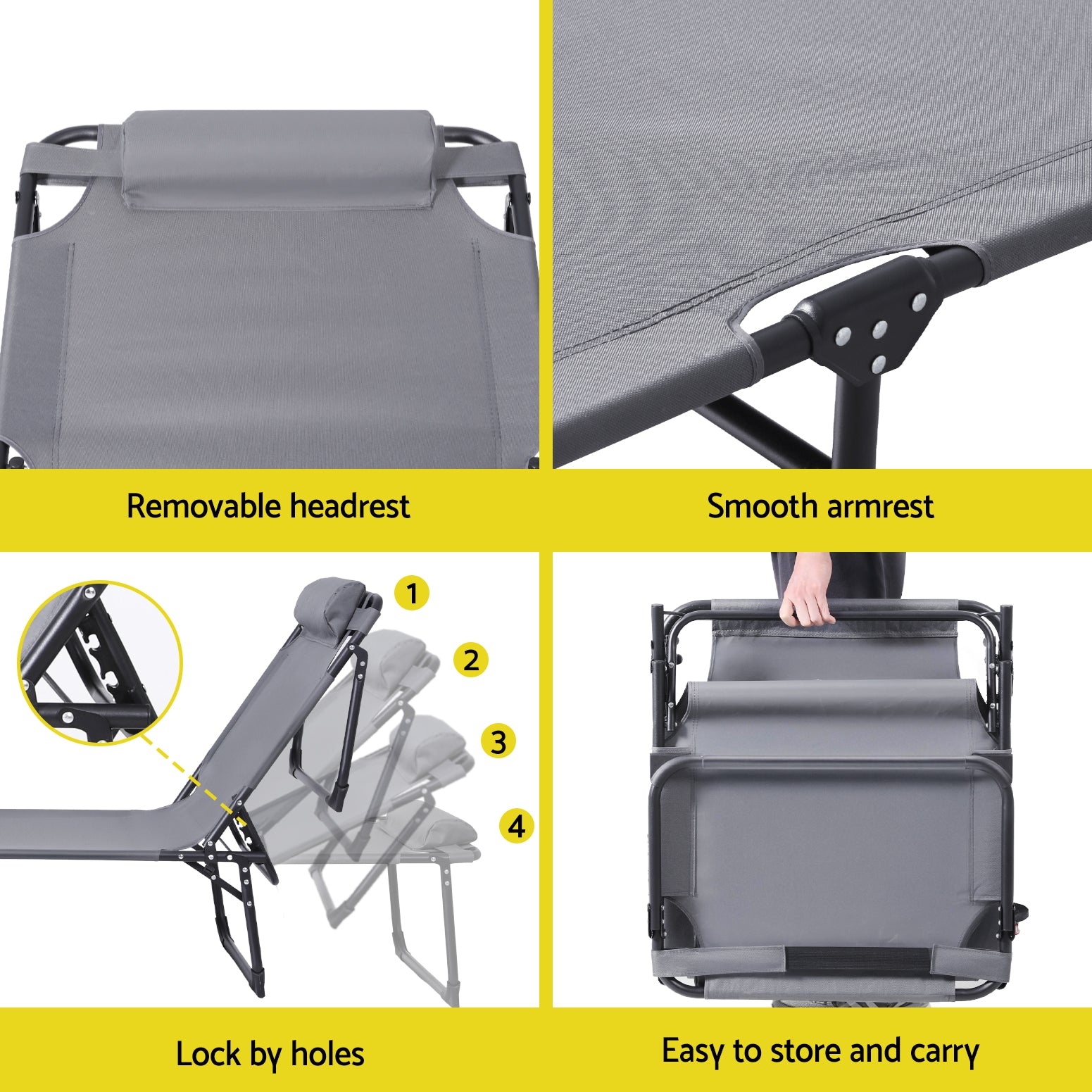 Gardeon Sun Lounger Folding Lounge Beach Chair Patio Outdoor Furniture 6