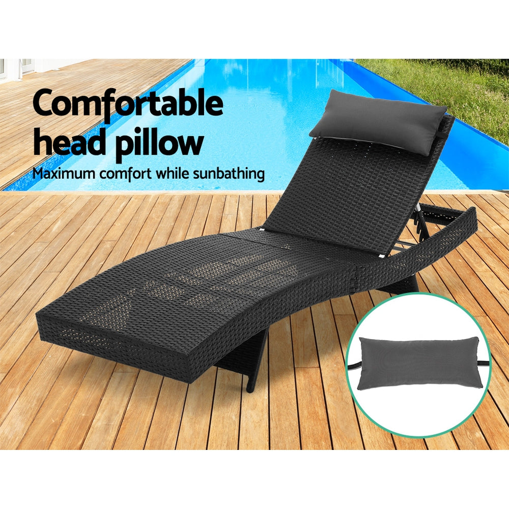 Gardeon 2PC Sun Lounge Wicker Lounger Outdoor Furniture Beach Chair Garden Adjustable Black 6