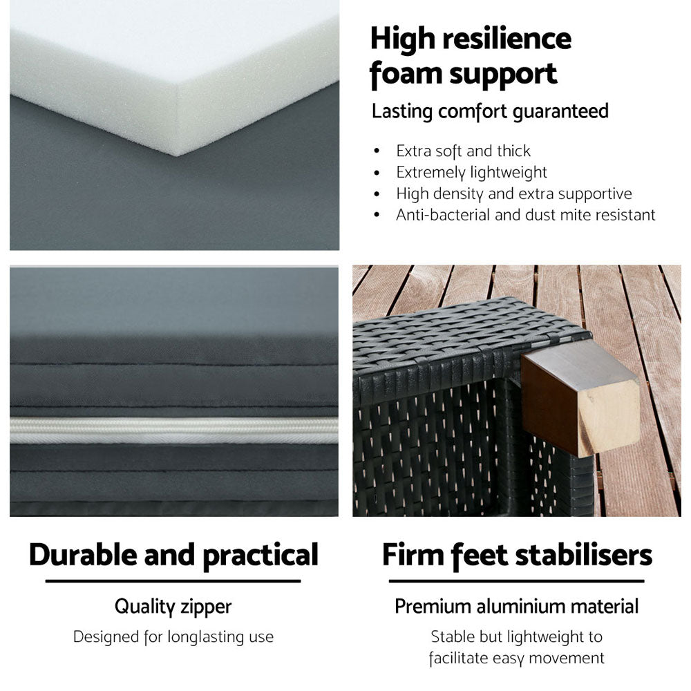 Gardeon Sun Lounge Wicker Lounger Outdoor Furniture Day Bed Wheels Patio Black 6