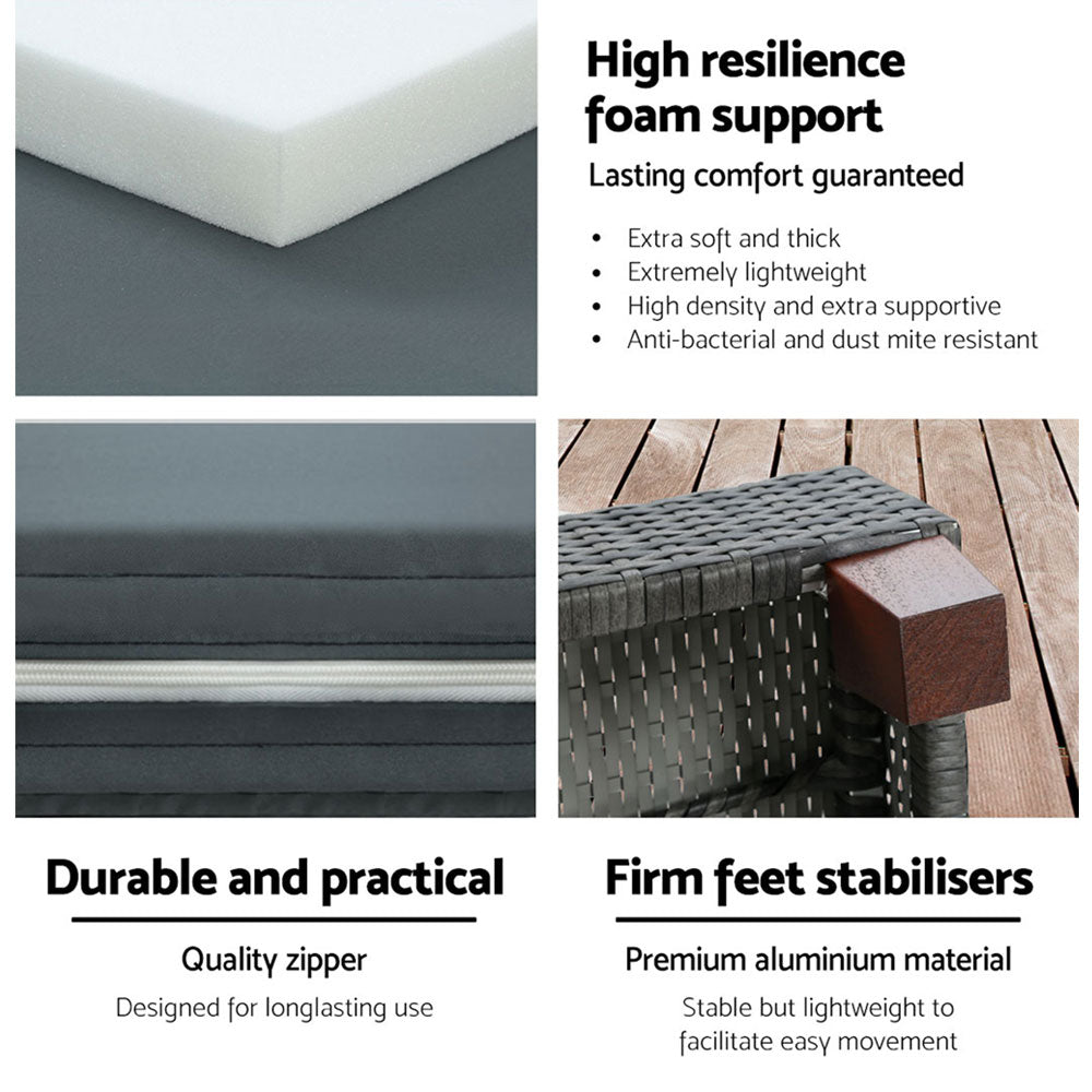 Gardeon Sun Lounge Wicker Lounger Outdoor Furniture Day Bed Wheels Patio Grey 6